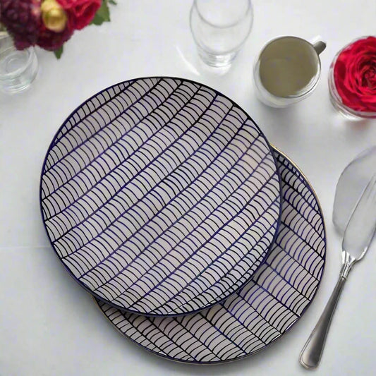 Ceramic Snack & Dinner Plates with Blue Patterns - Two sizes