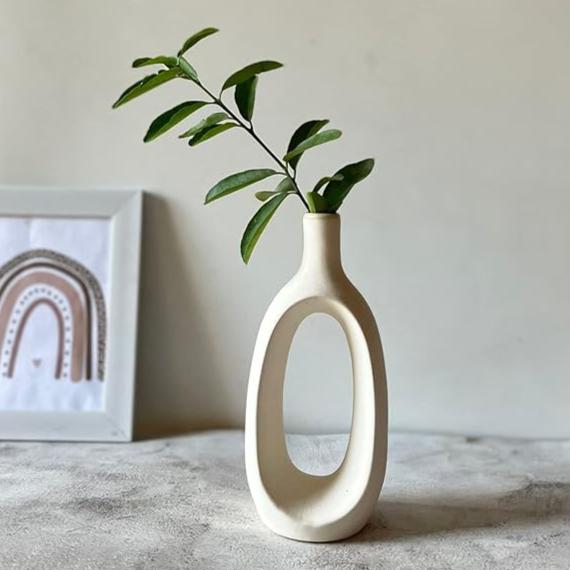 Glossy Finish Modern Chic White Hollow Ceramic Vase - Multiple Sizes