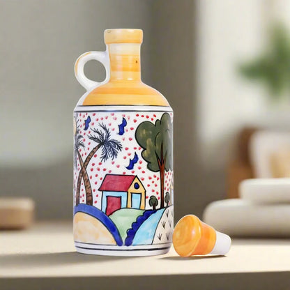 Yellow Hut Design Ceramic Food & Microwave Safe Oil Dispenser - 1000 ml