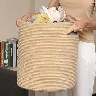 Beige Portable Cotton Laundry Organiser with Lid - Small, Medium, Large