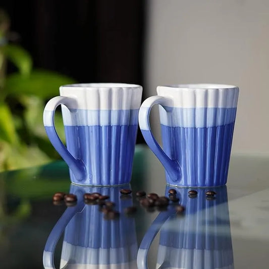 Blue Grooved Multi tone Handmade Ceramic Mug