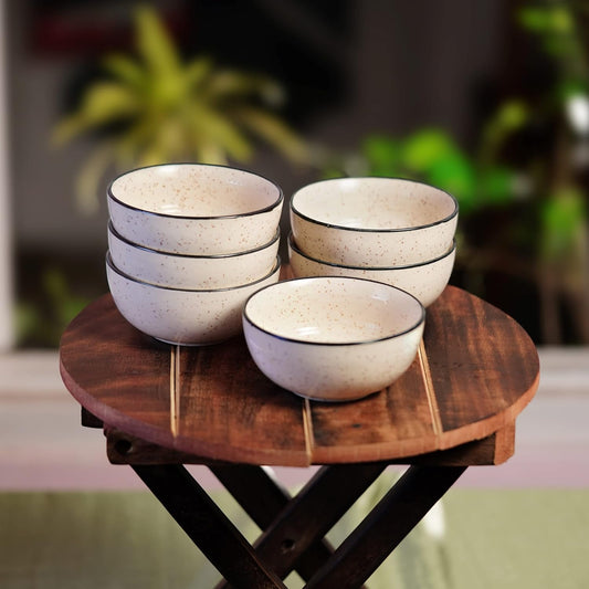 Hand-Painted Polka Dots Pattern Classic Black & White Ceramic Bowls