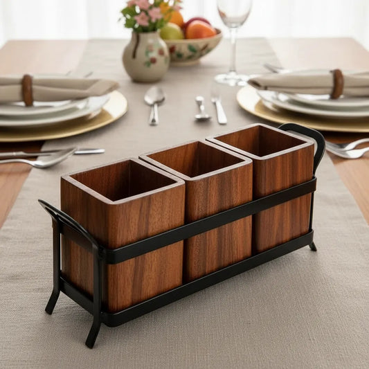 Rustic Wooden Cutlery Holder - 11 inch x 4.5 inch