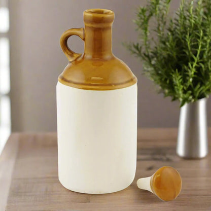 Handglazed White & Brown Ceramic Food & Microwave Safe Oil Dispenser - 1000 ml
