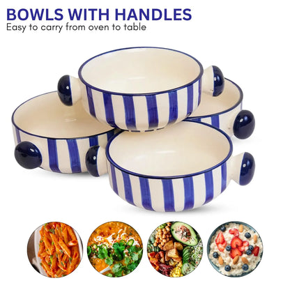 Hand-Painted White & Blue Stripey Soup Bowls