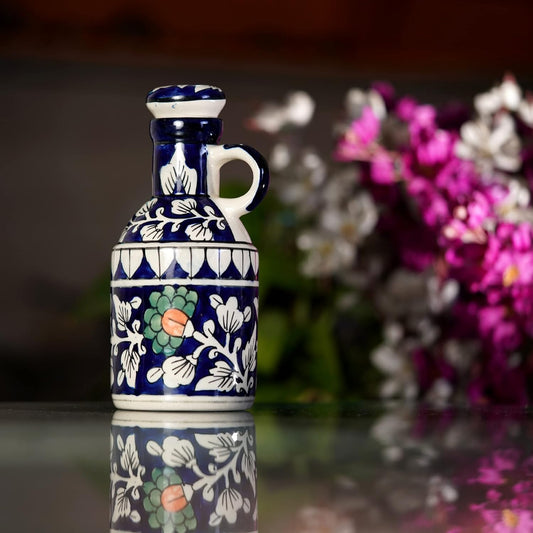 Blue Floral Hand-painted Ceramic Oil Dispenser – 500 ml