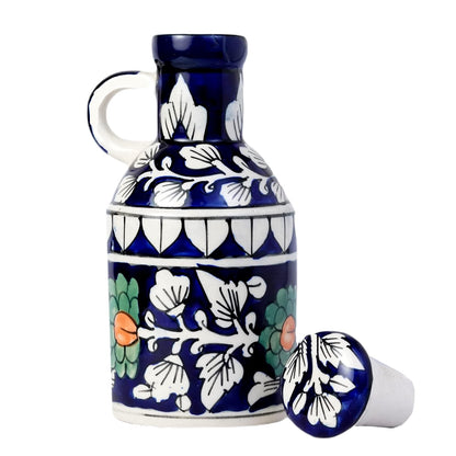 Blue Floral Hand-painted Ceramic Oil Dispenser – 500 ml