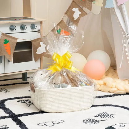 White Cotton Storage Shelf Basket Set with Leather Handles - Multiple Sizes