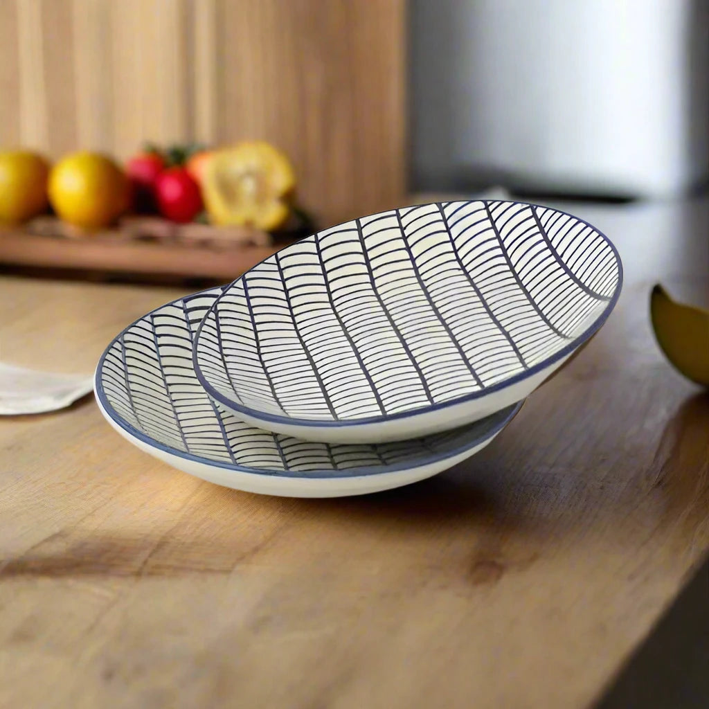 Ceramic Snack & Dinner Plates with Blue Patterns - Two sizes