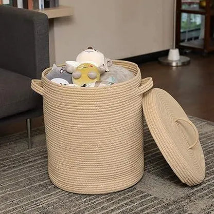 Beige Portable Cotton Laundry Organiser with Lid - Small, Medium, Large