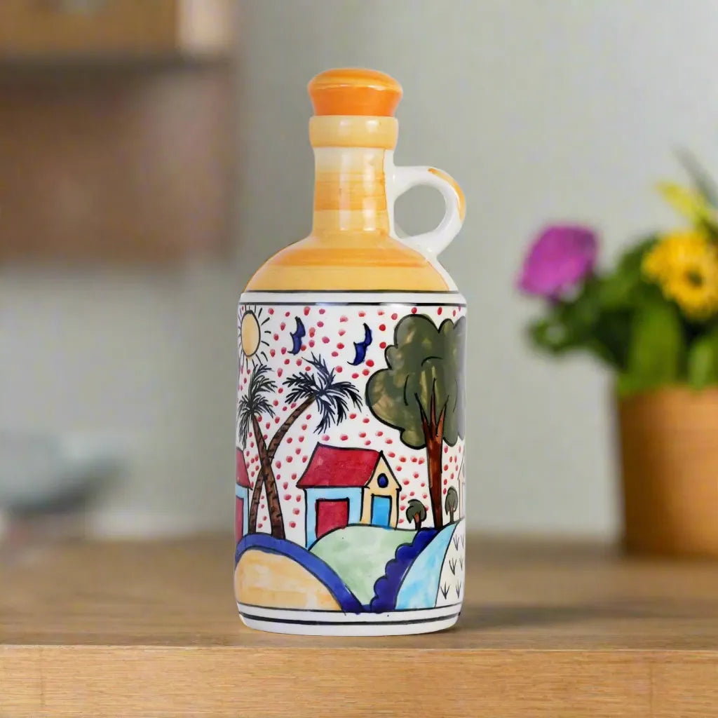 Yellow Hut Design Ceramic Food & Microwave Safe Oil Dispenser - 1000 ml