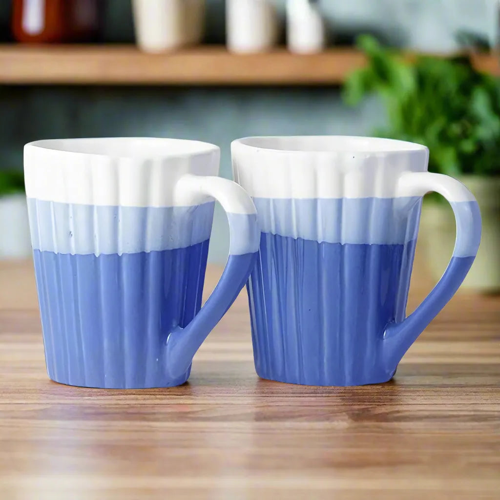 Blue Grooved Multi tone Handmade Ceramic Mug