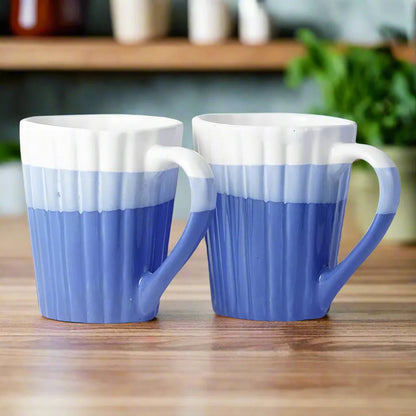 Blue Grooved Multi tone Handmade Ceramic Mug