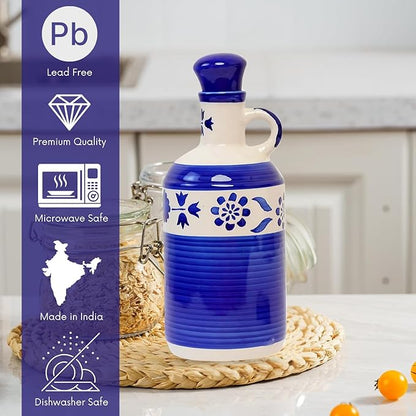 Ceramic Oil Dispenser, Oil Bottle, Oil Sprayer, Vinegar Bottle for Kitchen Storage - 1000 ml