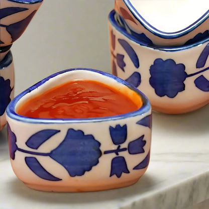 Blue & White Flower Design Hand Painted Ceramic Dip Bowls