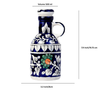 Blue Floral Hand-painted Ceramic Oil Dispenser – 500 ml