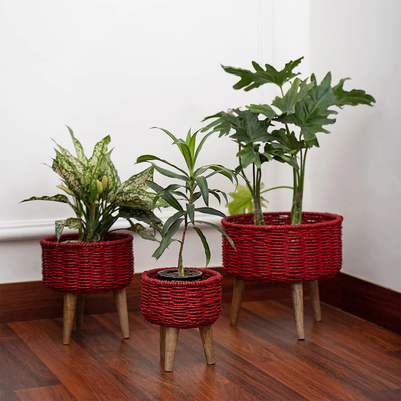 Rustic & Eco-Friendly Handwoven Jute Planter Baskets - Set of 3