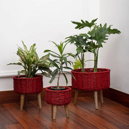 Rustic & Eco-Friendly Handwoven Jute Planter Baskets - Set of 3