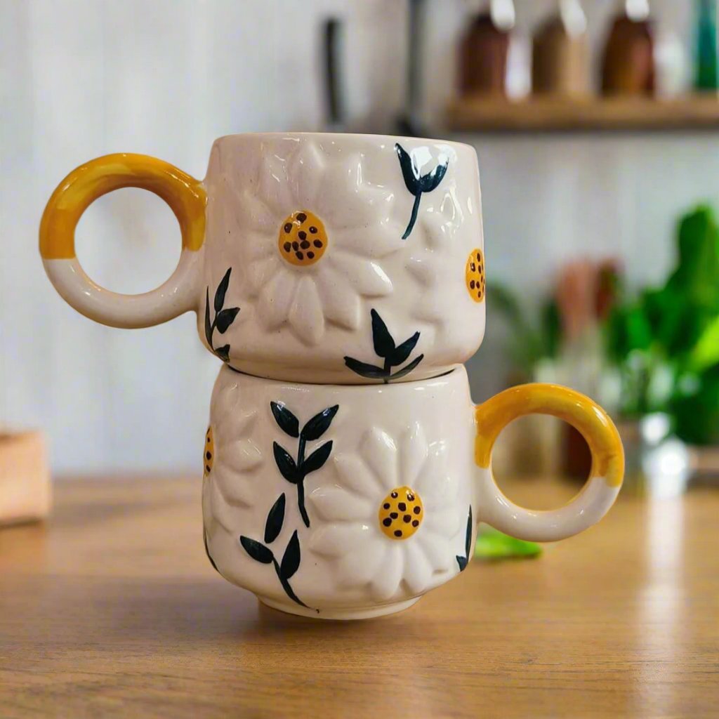 Artful Blooming Daisy Hand Painted Mug - 300 ml