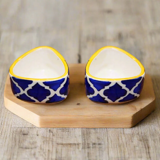 Blue & Yellow Hand Painted Ceramic Dip Bowls