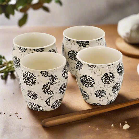 Hand-Painted Traditional Ceramic Midnight Petals Kulhad Tea Set