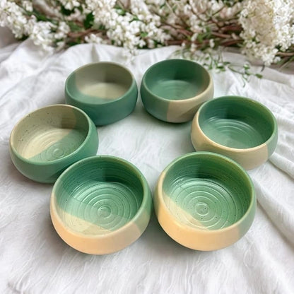 Handcrafted Green & Beige Dual Tone Ceramic Bowls