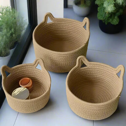 Purrfect Nest Cat Ear Cotton Storage Basket & Planter - Multiple Sizes