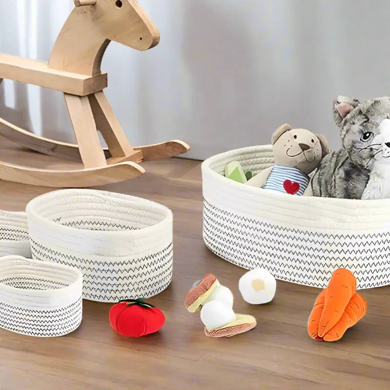 Soft Cotton White Rope Storage Basket - Multiple Sizes