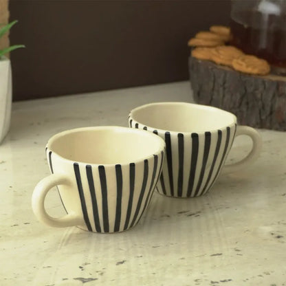 White Ceramic Cup with Black Vertical Stripes - 240 ml