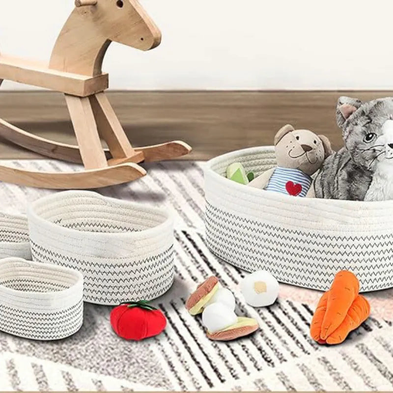 Soft Cotton White Rope Storage Basket - Multiple Sizes