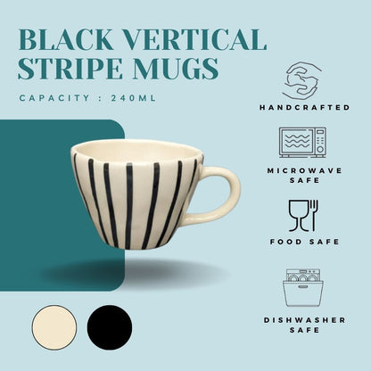 White Ceramic Cup with Black Vertical Stripes - 240 ml