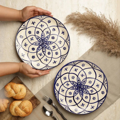 Moroccan Floral Hand Painted White & Blue Ceramic Plates - Two Sizes