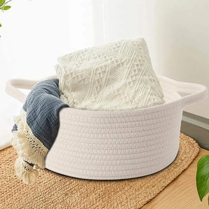 White Whisper Cotton Rope Baskets with Handles - Multiple Sizes