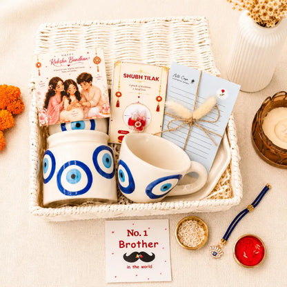 Blue Protection Evil Eye Theme Rakhi Gift Hamper for Bhai and Bhabhi