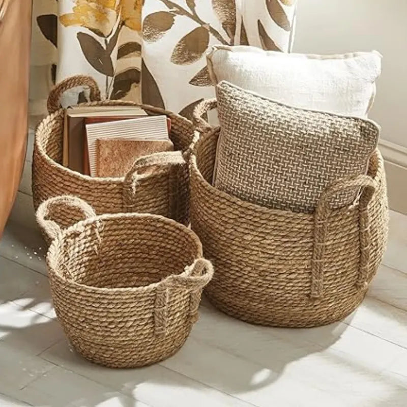 Rustic Elegance Beige Jute Storage Baskets