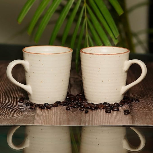 White Ribbed Handmade Ceramic Coffee/Tea Mugs - Microwave Safe