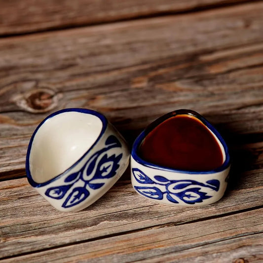 Blue & White Hand Painted Floral Ceramic Dip Bowls