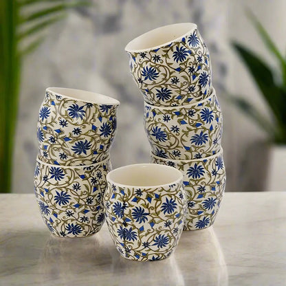 Hand-Painted Traditional Ceramic Indigo Bloom Kulhad Tea Set