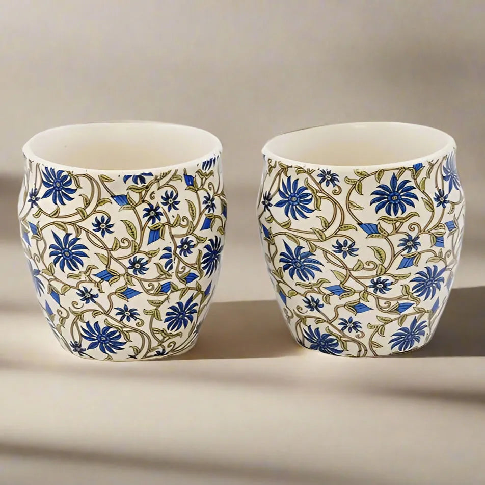 Hand-Painted Traditional Ceramic Indigo Bloom Kulhad Tea Set
