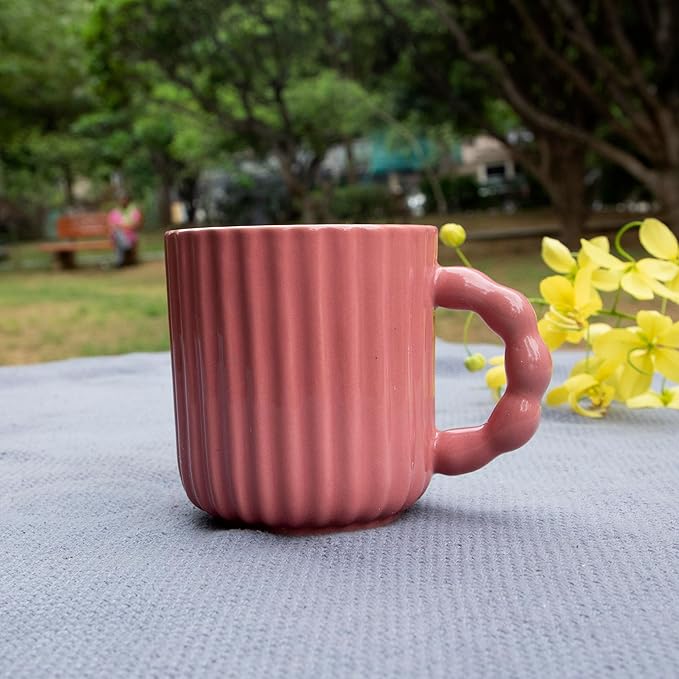 Rose Pink Ceramic Mug with Bubble Handle - 310 ml