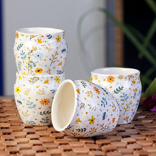Hand-Painted Traditional Ceramic Sun Floral Kulhad Tea Set