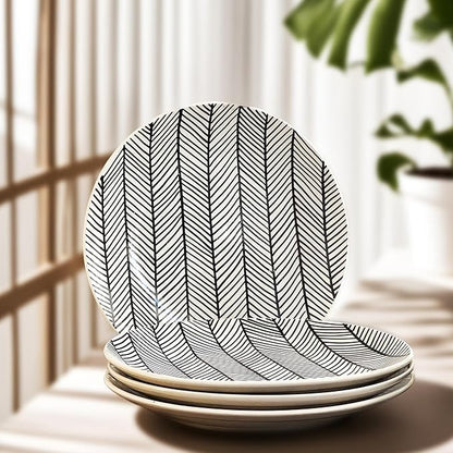 Traditional White Handcrafted Ceramic Plate with Black Lines - 7 inch & 10 inch