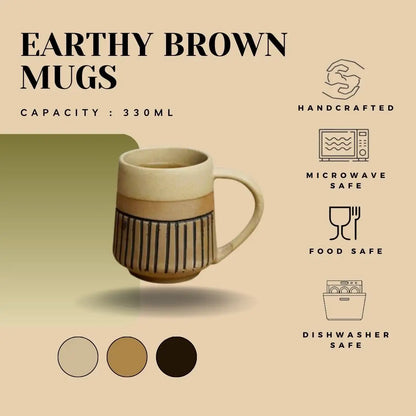 Earthy Brown Ceramic Coffee Mug - 330 ml