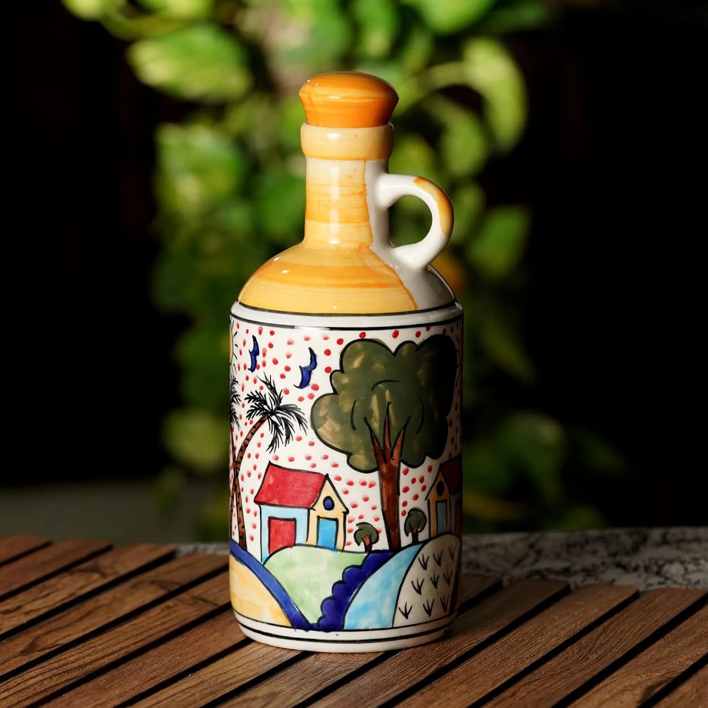 Yellow Hut Design Ceramic Food & Microwave Safe Oil Dispenser - 1000 ml