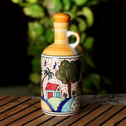 Yellow Hut Design Ceramic Food & Microwave Safe Oil Dispenser - 1000 ml