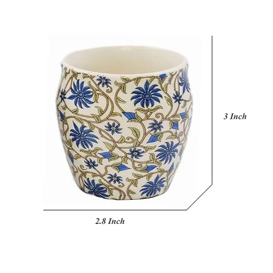 Hand-Painted Traditional Ceramic Indigo Bloom Kulhad Tea Set