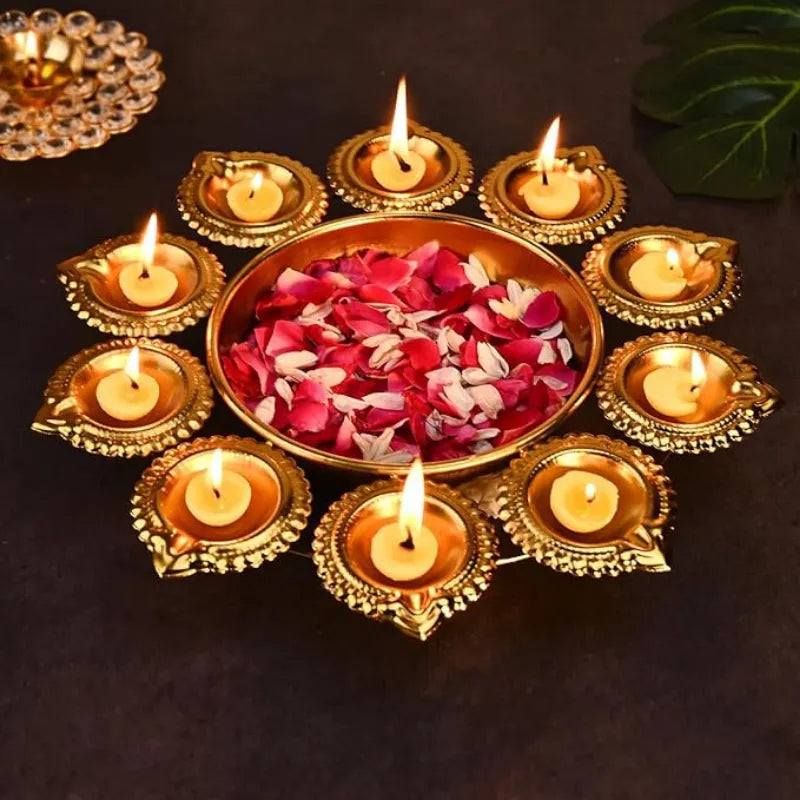 Diya Shaped Golden Urli Accents - Multiple Options