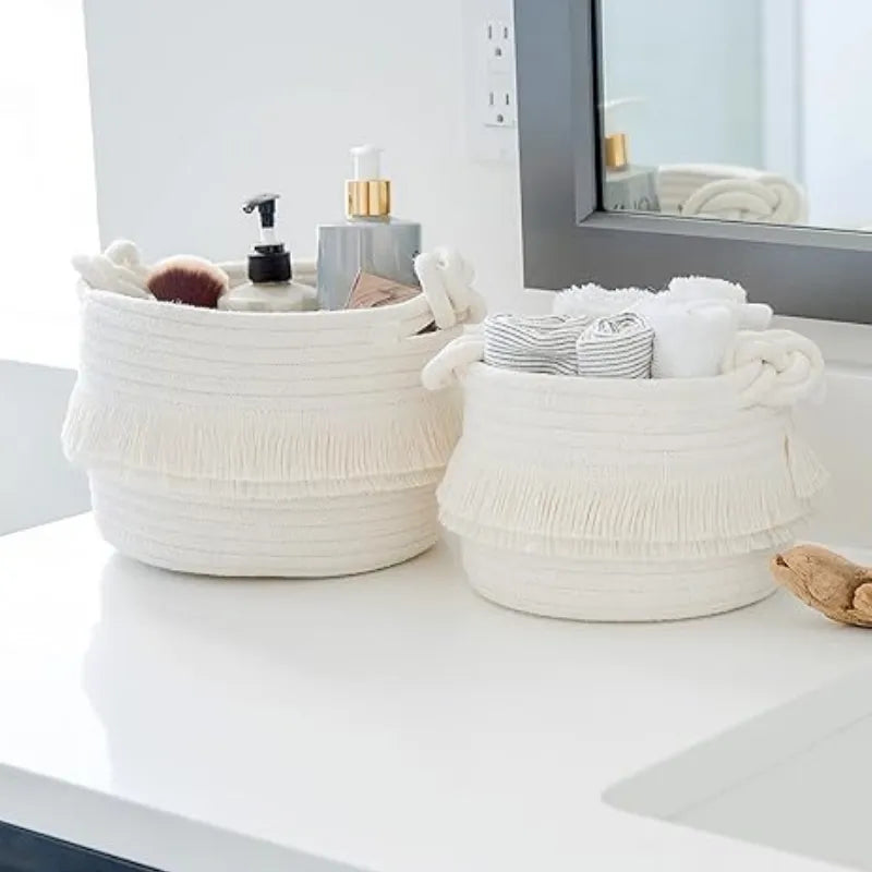 White Cotton Planters & Storage Organiser Baskets - Multiple Sizes