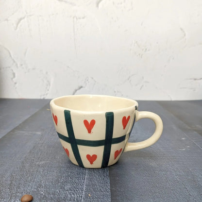 White, Black & Red Hearts Romantic Ceramic Mug - 240 ml