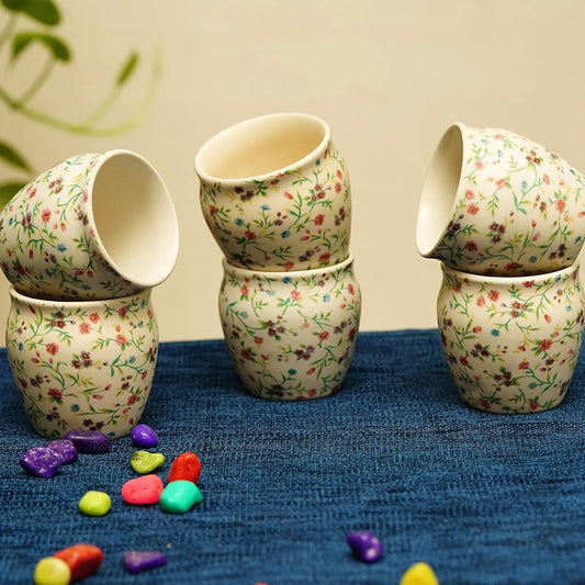 Hand-Painted Traditional Ceramic Floral Kulhad Tea Set